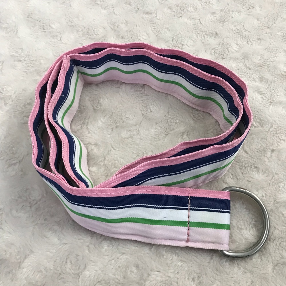J. Crew D Ring Belt S/M Pink White Green Stripes